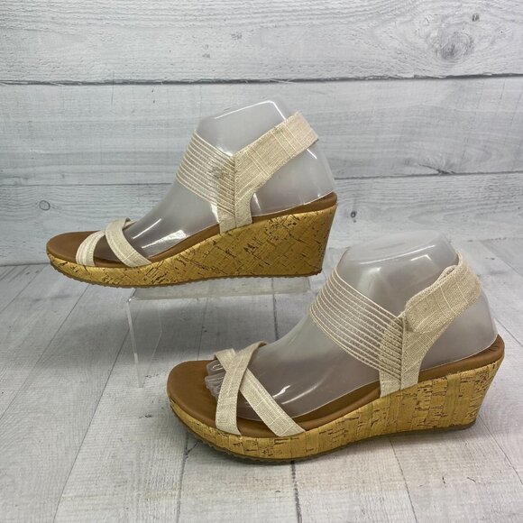 Skechers BEVERLEE Natural Cali Luxe Foam Cork Wedge Heel Platform Sandals Size 9 - Picture 5 of 16